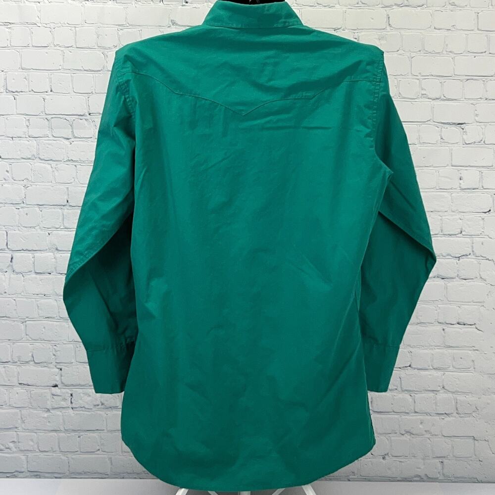Vintage 90s White Horse Pearl Snap Button Front Shirt Western Green L Large - Picture 3 of 5